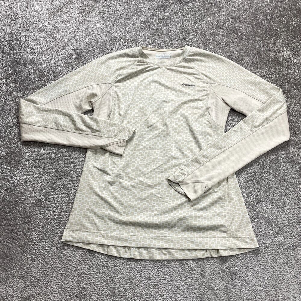 Columbia Omni Wick Active Top Medium beige Patterned Thumbhole Crew Neck Shirt